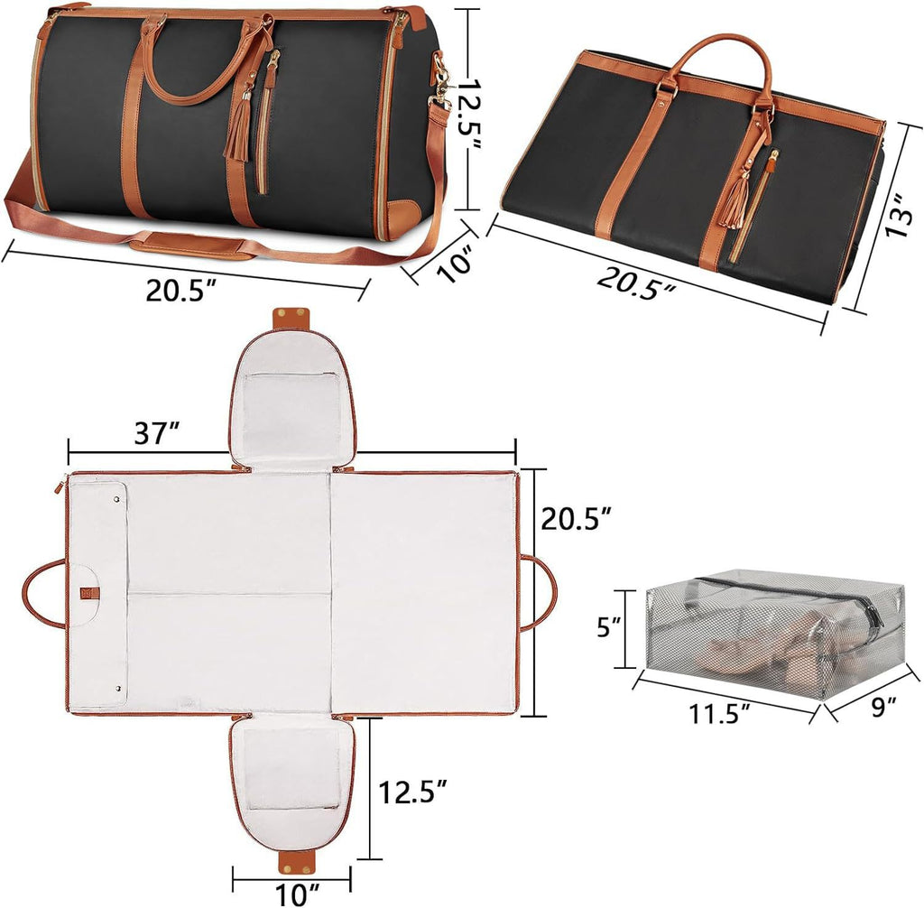 Rose-Red 56-75L Large Capacity Foldable Garment Duffel Bag with Shoe Pouch - PU Leather Convertible Suit Carrier, Anti-Wrinkle Travel & Weekender Bag