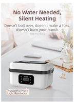1L White Cordless Waterless Heated Lunch Box - Portable 304 Stainless Steel Bento Box for Picnic Students Office Workers, Timed Insulation & USB Rechargeable