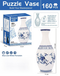 160 PCS Blue and White Porcelain 3D Puzzle Vase - DIY Interlocking Flower Vase Kit, Home Decorative and Toy Gift for Women