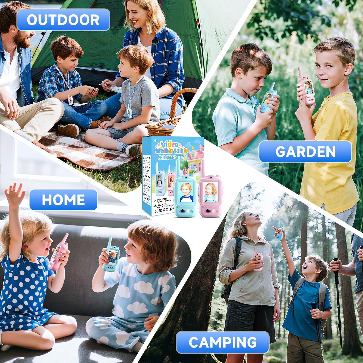 2-Pack Mini Wireless Video Intercom Set for Children(Blue & Pink) - Educational and Interactive Dual-Frequency Walkie Talkie Toy for Playtime