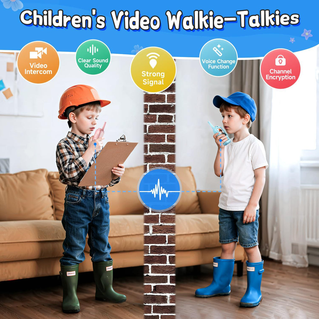 2-Pack Mini Wireless Video Intercom Set for Children(Blue) - Educational and Interactive Dual-Frequency Walkie Talkie Toy for Playtime