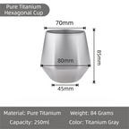 Crystal Finish Double-Walled Hexagonal Pure Titanium Mug - 250ml Insulated Beer, Liquor, and Tea Cup for Home and Travel Use