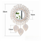 M0404 Bohemian Macrame Wall Hanging Mirror with Hand-Woven Petal Accents - Artistic Round Fringe Mirror for Home Decor
