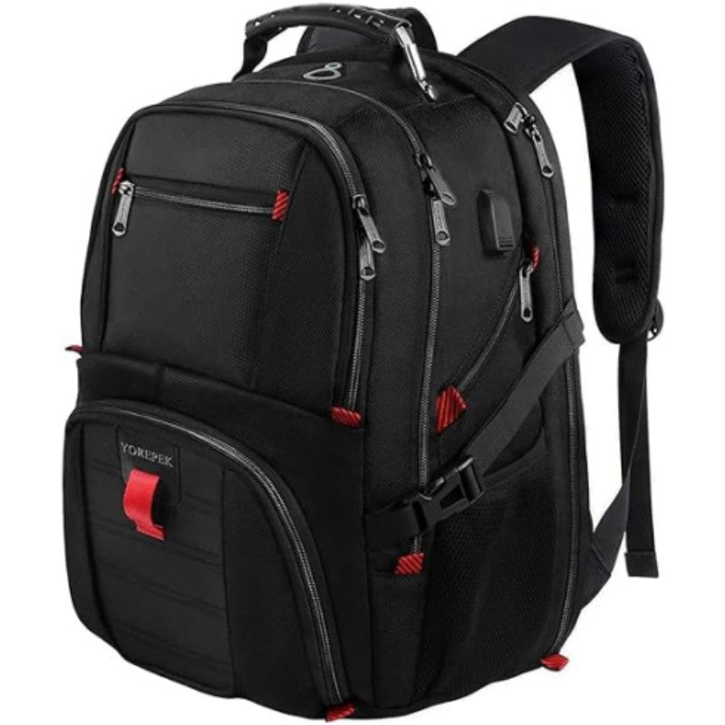 Black 50L Extra Large Laptop Backpack with USB Charging Port - Waterproof Oxford Fabric Travel & Business Bag, Fits up to 16-inch Laptops