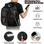 Black 50L Extra Large Laptop Backpack with USB Charging Port - Waterproof Oxford Fabric Travel & Business Bag, Fits up to 16-inch Laptops