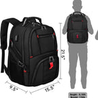 Black 50L Extra Large Laptop Backpack with USB Charging Port - Waterproof Oxford Fabric Travel & Business Bag, Fits up to 16-inch Laptops