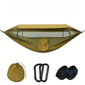 290 x 140CM Professional Nylon Hammock with Integrated Mosquito Net & Sunshade - 2-Person  Anti-Rollover Camping Swing with Heavy-Duty Installation Kit (Dark Green)