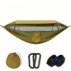 290 x 140CM Professional Nylon Hammock with Integrated Mosquito Net & Sunshade - 2-Person  Anti-Rollover Camping Swing with Heavy-Duty Installation Kit (Dark Green)