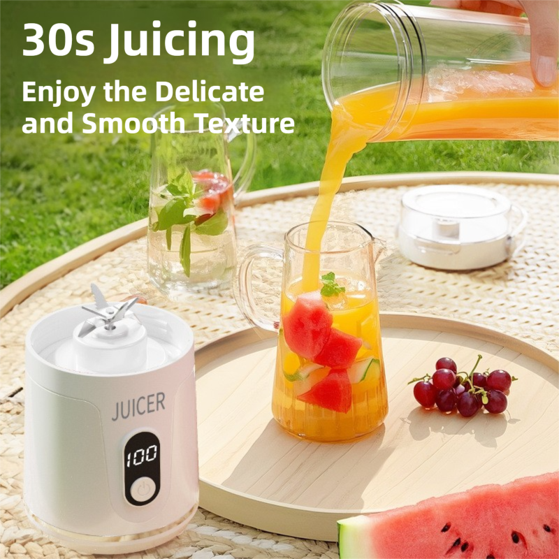 Gray Portable 600ml Wireless Juicer Blender with 12-Leaf Blades - 20,000 RPM High-Speed Smoothie Maker & Self-Cleaning Personal Blender for Travel and Home