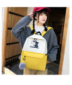 4-Piece Yellow Student Backpack Set with Cat Print - Durable Canvas School Bag Combo - Includes Backpack, Tote Bag, Crossbody Bag & Pencil Case