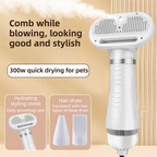White 6-in-1 Pet Grooming Hair Dryer with Noise-Reduction - Lightweight Handheld Blow Dryer & Mist Slicker Brush - 3-Speed Temperature Control, One-Click Deshedding & Painless Massage