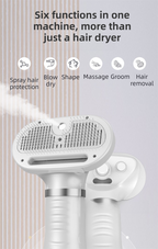 Green 6-in-1 Pet Grooming Hair Dryer with Noise-Reduction - Lightweight Handheld Blow Dryer & Mist Slicker Brush - 3-Speed Temperature Control, One-Click Deshedding & Painless Massage