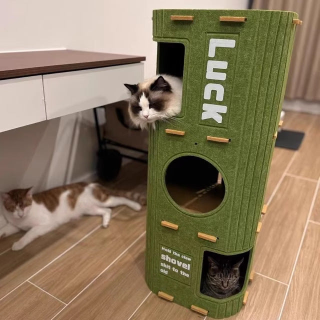 Brown 3-Tier Felt Cat Tree & Scratches-Resistant Hideout - Durable Secure Non-Shedding Cat Condo and Play Tower for Indoor Cats