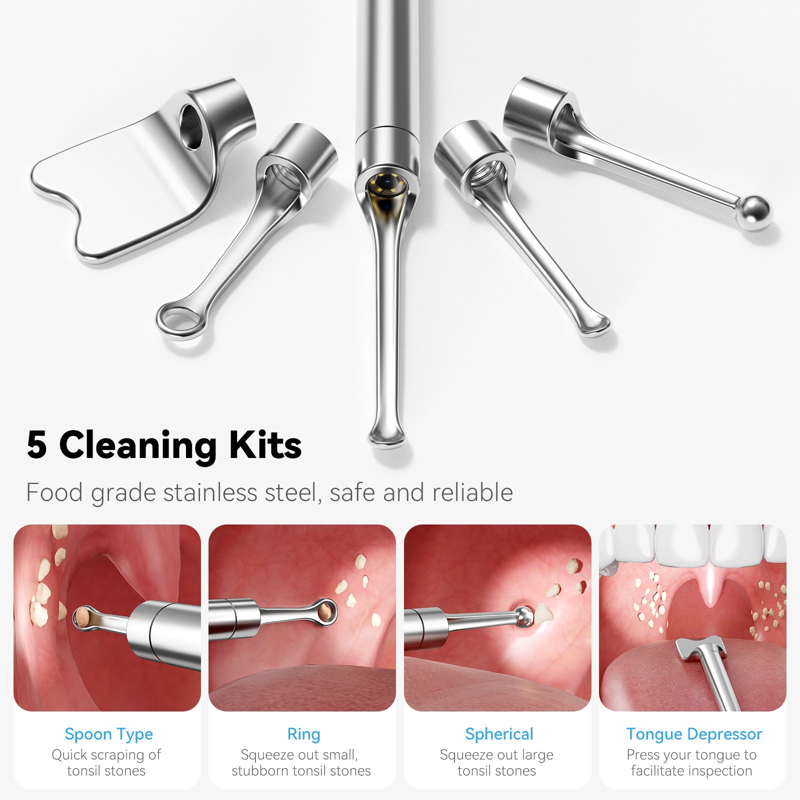 Black Wireless Visual Ear Wax & Tonsil Stone Remover with HD Endoscope Camera - 2-in-1 Oral & Ear Care Cleaner for iOS & Android