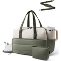 Green Multi-Functional Large Capacity Gym Bag - Weekend Sports Travel Canvas Tote with Water Bottle Fixation, Shoe Compartment & Accessory Pouch