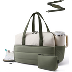 Green Multi-Functional Large Capacity Gym Bag - Weekend Sports Travel Canvas Tote with Water Bottle Fixation, Shoe Compartment & Accessory Pouch