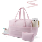 Pink Multi-Functional Large Capacity Gym Bag - Weekend Sports Travel Canvas Tote with Water Bottle Fixation, Shoe Compartment & Accessory Pouch