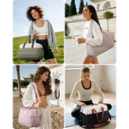 Pink Multi-Functional Large Capacity Gym Bag - Weekend Sports Travel Canvas Tote with Water Bottle Fixation, Shoe Compartment & Accessory Pouch