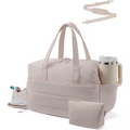 Khaki Multi-Functional Large Capacity Gym Bag - Weekend Sports Travel Canvas Tote with Water Bottle Fixation, Shoe Compartment & Accessory Pouch
