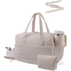 Khaki Multi-Functional Large Capacity Gym Bag - Weekend Sports Travel Canvas Tote with Water Bottle Fixation, Shoe Compartment & Accessory Pouch