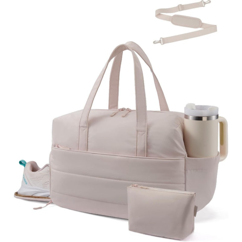 Khaki Multi-Functional Large Capacity Gym Bag - Weekend Sports Travel Canvas Tote with Water Bottle Fixation, Shoe Compartment & Accessory Pouch