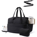 Black Multi-Functional Large Capacity Gym Bag - Weekend Sports Travel Canvas Tote with Water Bottle Fixation, Shoe Compartment & Accessory Pouch
