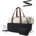 Black & White Multi-Functional Large Capacity Gym Bag - Weekend Sports Travel Canvas Tote with Water Bottle Fixation, Shoe Compartment & Accessory Pouch