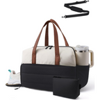 Black & White Multi-Functional Large Capacity Gym Bag - Weekend Sports Travel Canvas Tote with Water Bottle Fixation, Shoe Compartment & Accessory Pouch