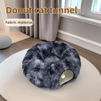 2-in-1 Dark Blue Tie-Dye Donut-Shaped Cat Tunnel Bed -  Spacious 85cm Pet Play Tunnel & Lounger, Durable Fabric for Cats & Kittens