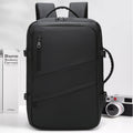 Black Premium Business Expandable Travel Backpack with External USB Charging - 20-35L Large-Capacity & Waterproof Commuter Daypack