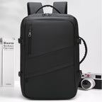 Black Premium Business Expandable Travel Backpack with External USB Charging - 20-35L Large-Capacity & Waterproof Commuter Daypack
