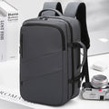 Grey Premium Business Expandable Travel Backpack with External USB Charging - 20-35L Large-Capacity & Waterproof Commuter Daypack