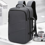 Grey Premium Business Expandable Travel Backpack with External USB Charging - 20-35L Large-Capacity & Waterproof Commuter Daypack