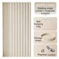 100 X 180 CM White Linen-Look Dust Drill-Free Pull-Curtain - Folding Doorless Closet Divider with Magnetic Closure & Hanging Rings