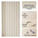 100 X 180 CM White Linen-Look Dust Drill-Free Pull-Curtain - Folding Doorless Closet Divider with Magnetic Closure & Hanging Rings