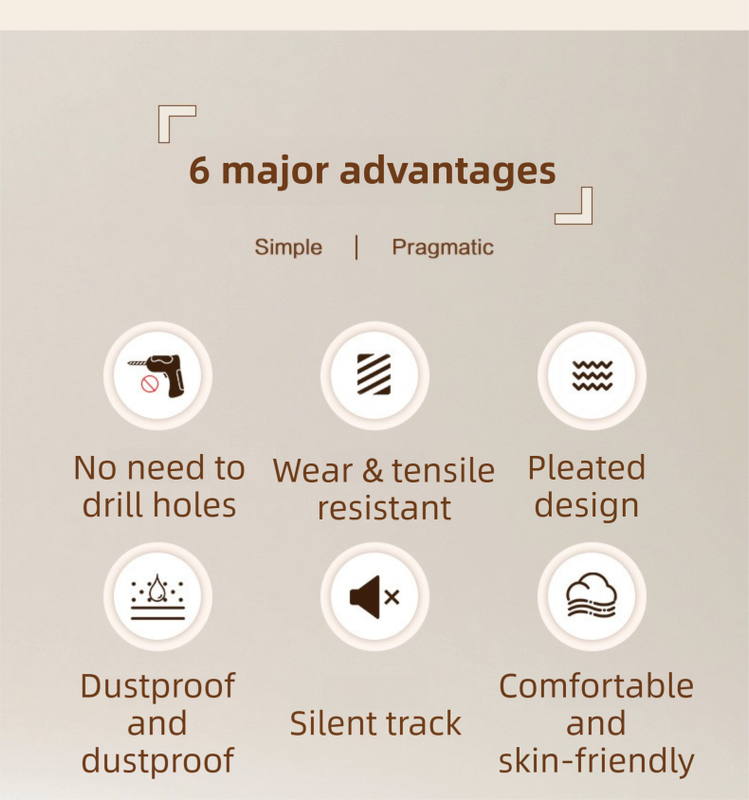 100 X 180 CM White Linen-Look Dust Drill-Free Pull-Curtain - Folding Doorless Closet Divider with Magnetic Closure & Hanging Rings