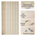 100 X 180 CM Khaki Linen-Look Dust Drill-Free Pull-Curtain - Folding Doorless Closet Divider with Magnetic Closure & Hanging Rings