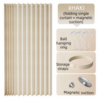 100 X 180 CM Khaki Linen-Look Dust Drill-Free Pull-Curtain - Folding Doorless Closet Divider with Magnetic Closure & Hanging Rings