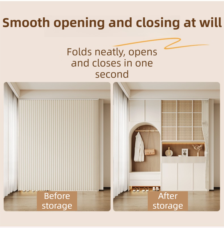 100 X 180 CM Fruit-Green Linen-Look Dust Drill-Free Pull-Curtain - Folding Doorless Closet Divider with Magnetic Closure & Hanging Rings