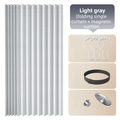 100 X 180 CM Light Gray Linen-Look Dust Drill-Free Pull-Curtain - Folding Doorless Closet Divider with Magnetic Closure & Hanging Rings
