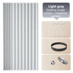 100 X 180 CM Light Gray Linen-Look Dust Drill-Free Pull-Curtain - Folding Doorless Closet Divider with Magnetic Closure & Hanging Rings