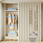 100 X 180 CM Light Gray Linen-Look Dust Drill-Free Pull-Curtain - Folding Doorless Closet Divider with Magnetic Closure & Hanging Rings