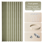 120 X 180 CM Fruit-Green Linen-Look Dust Drill-Free Pull-Curtain - Folding Doorless Closet Divider with Magnetic Closure & Hanging Rings