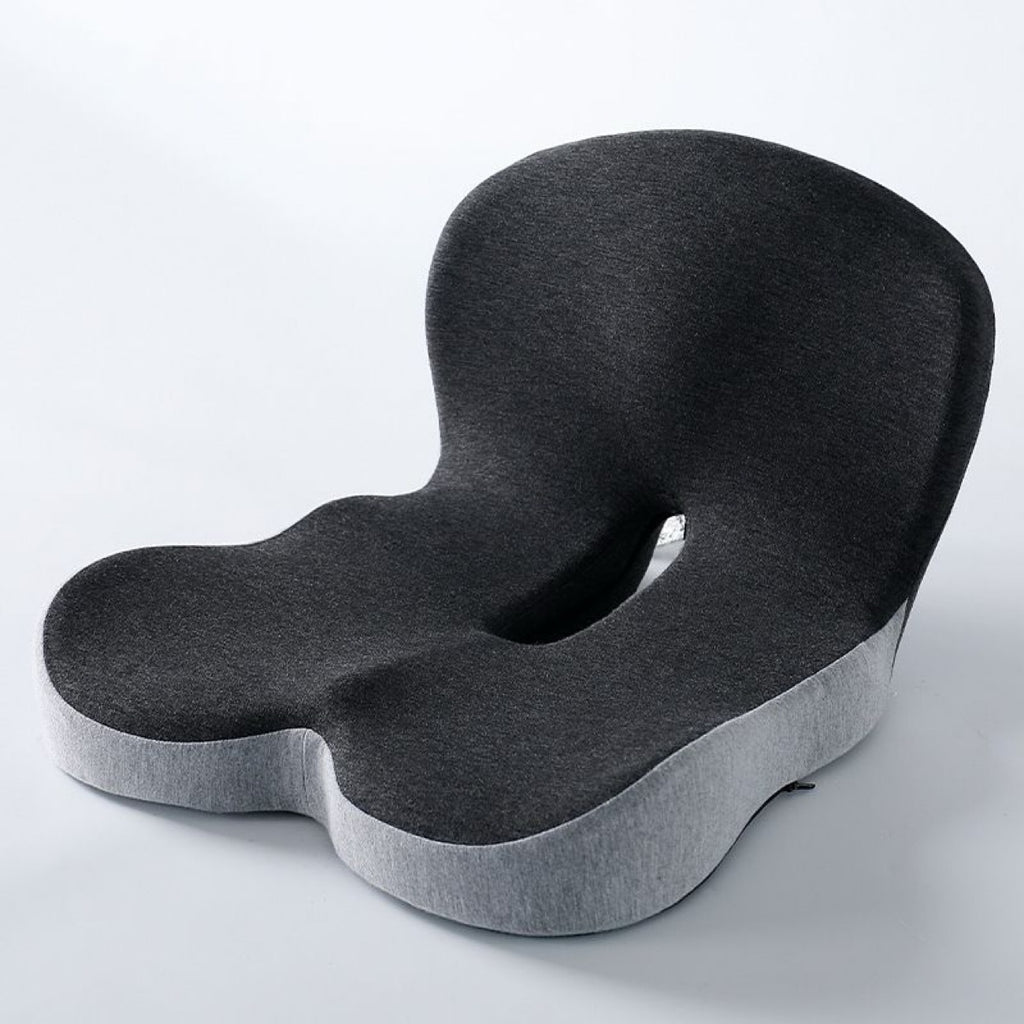 Black-Grey Ergonomic Memory Foam Seat Cushion & Lumbar Support(44x42x32CM) - Relieves Sciatica & Corrects Posture with Breathable Cover