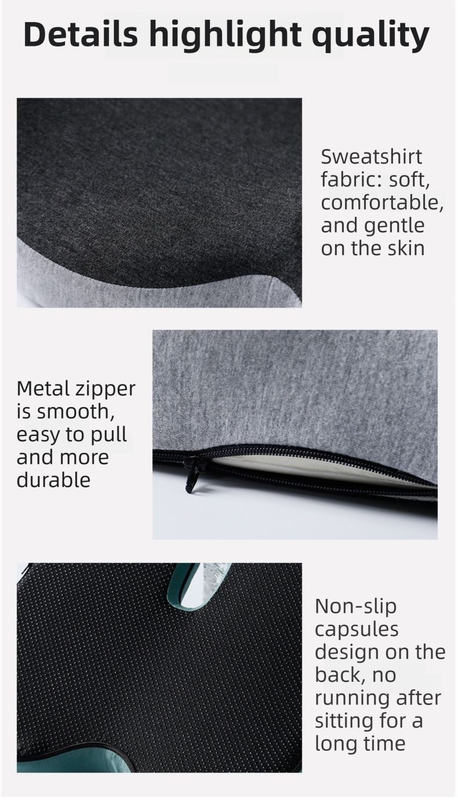 Grey Ergonomic Memory Foam Seat Cushion & Lumbar Support(44x42x32CM) - Relieves Sciatica & Corrects Posture with Breathable Cover