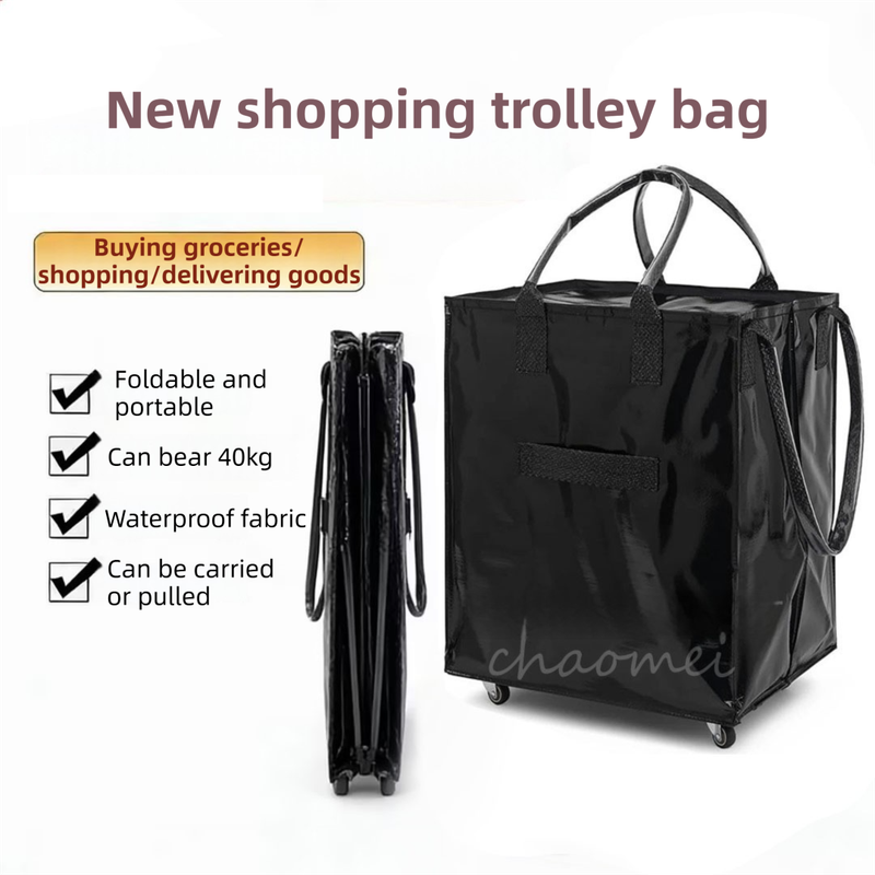 Rose-Gold Portable Folding Shopping Trolley Bag(50x40x30CM) - Durable Woven Fabric, Reusable Grocery Bag with Wheels for Effortless Travel