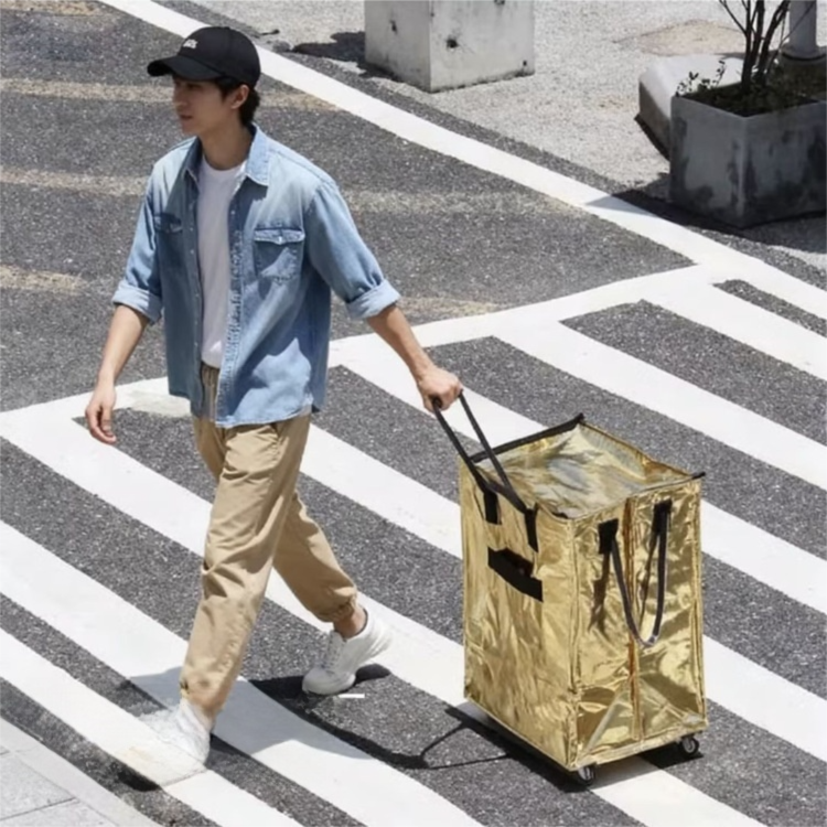 Rose-Gold Portable Folding Shopping Trolley Bag(50x40x30CM) - Durable Woven Fabric, Reusable Grocery Bag with Wheels for Effortless Travel