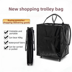 Blue Portable Folding Shopping Trolley Bag(50x40x30CM) - Durable Woven Fabric, Reusable Grocery Bag with Wheels for Effortless Travel