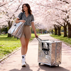 Blue Portable Folding Shopping Trolley Bag(50x40x30CM) - Durable Woven Fabric, Reusable Grocery Bag with Wheels for Effortless Travel