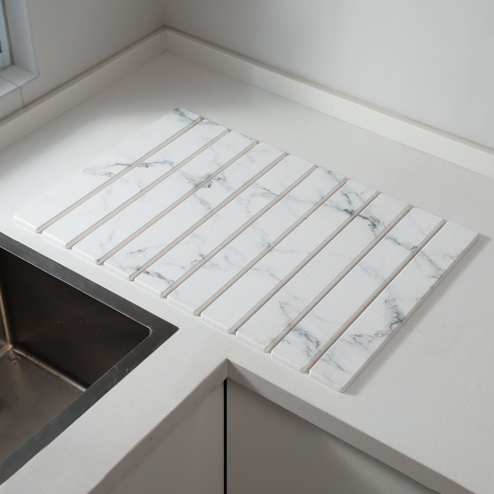 30x40cm Foldable Marble Pattern Kitchen Dish Drainer(Style 1) - Ultra-Absorbent Natural Stone Mat, Fast-Drying & Space-Saving